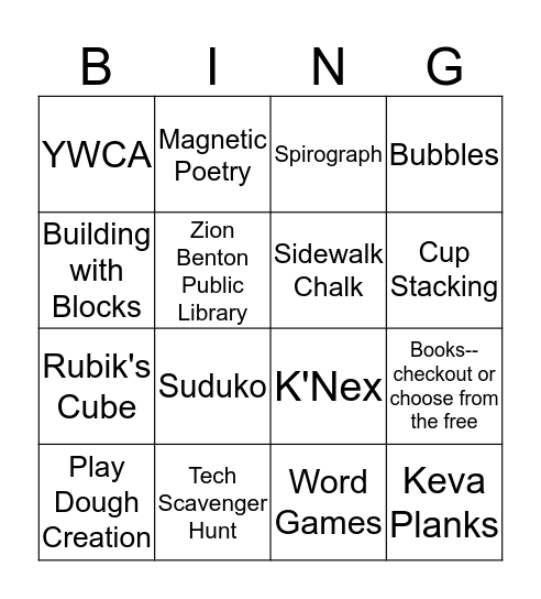 Summer Camp Bridge the Gap 3 Bingo Card