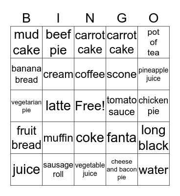 Roadhouse Coffee Shop Bingo Card