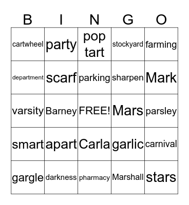 (ar) Medial Position Bingo Card