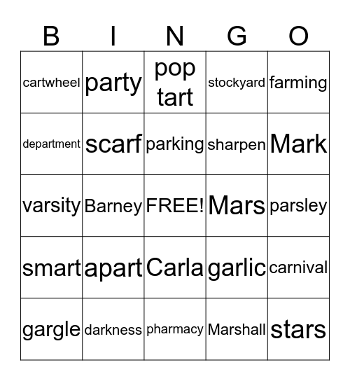 (ar) Medial Position Bingo Card