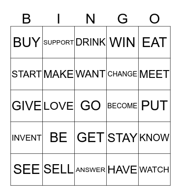 Regular and Irregular verbs Bingo Card