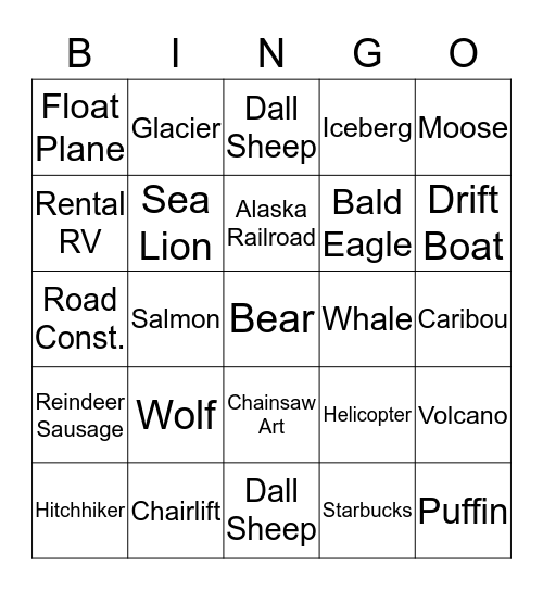 Alaska Bingo Brooke Bingo Card