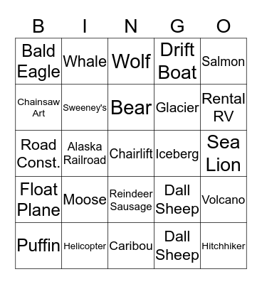 Alaska Bingo Pam Bingo Card