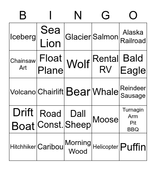 Alaska Bingo Parker Bingo Card