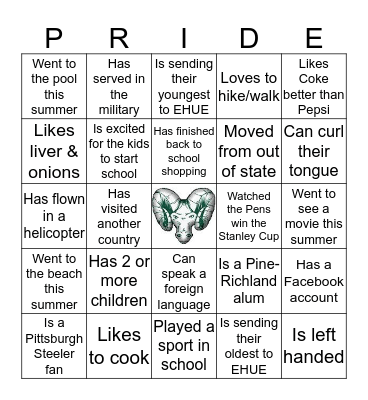 Welcome to Eden Hall Bingo Card
