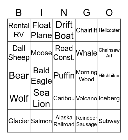 Alaska Bingo Ryan Bingo Card