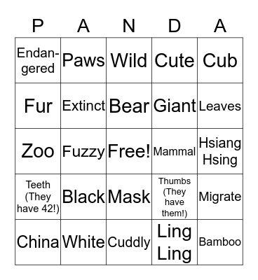 Panda-Birthday- Bingo  Bingo Card