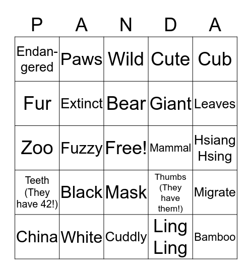 Panda-Birthday- Bingo  Bingo Card