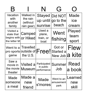 Summer '17 Bingo Card