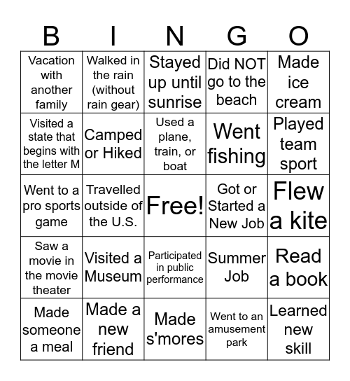 Summer '17 Bingo Card