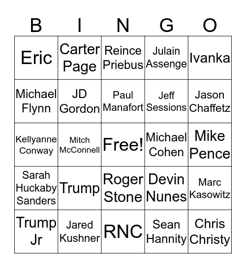 Collusion Bingo Card