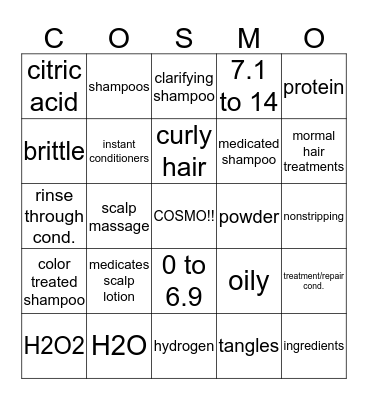Shampoo and Condition Bingo Card