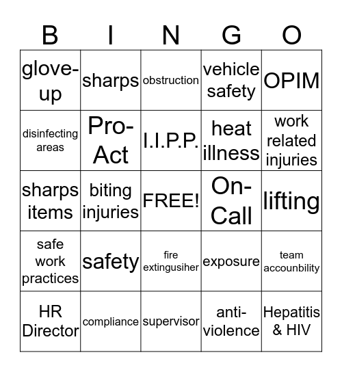 SAFETY Bingo Card