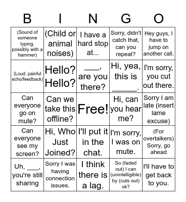 Conference Call Bingo Card