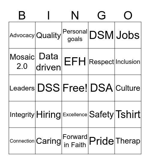 Strategic Goal Bingo Card