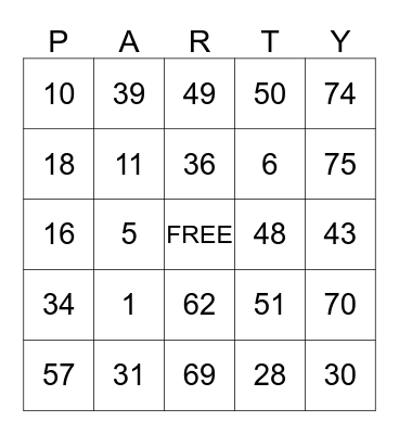 PARTY Bingo Card