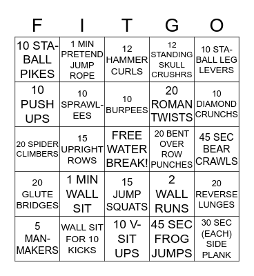 FITNESS BINGO Card