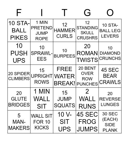 FITNESS BINGO Card