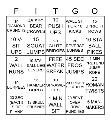 FITNESS BINGO Card