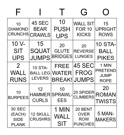 FITNESS BINGO Card