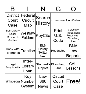 Advanced Legal Research - Fall 2017 Bingo Card