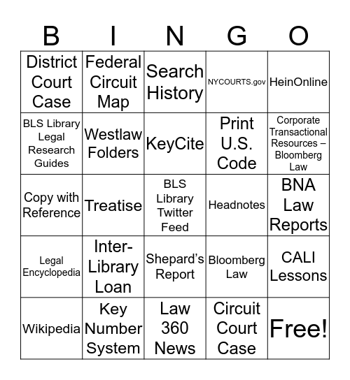 Advanced Legal Research - Fall 2017 Bingo Card
