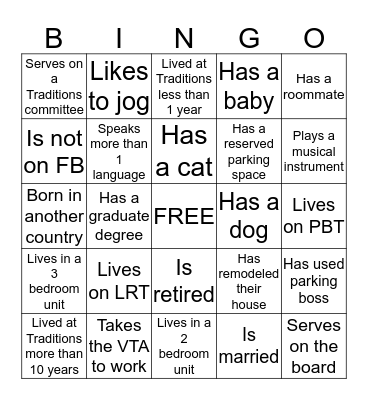 Traditions Ice Breaker! Bingo Card