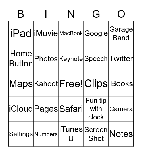 Apple Lingo Bingo Card