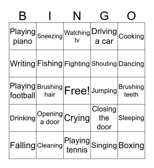 Charades Bingo Card