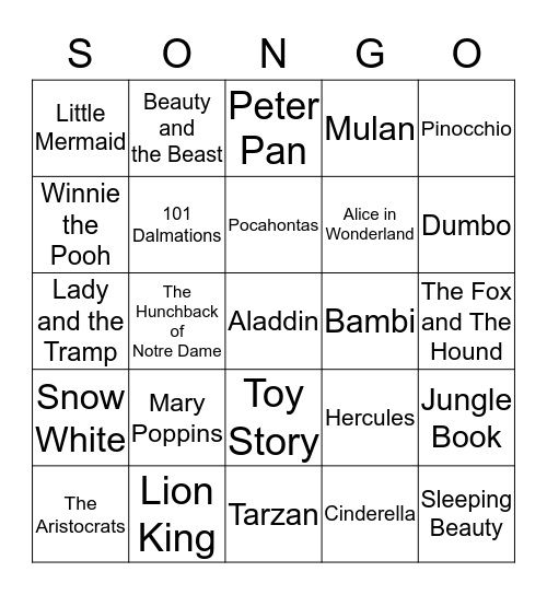 SONGO Bingo Card
