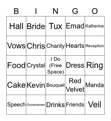 Michelle's Bridal Shower Bingo Card