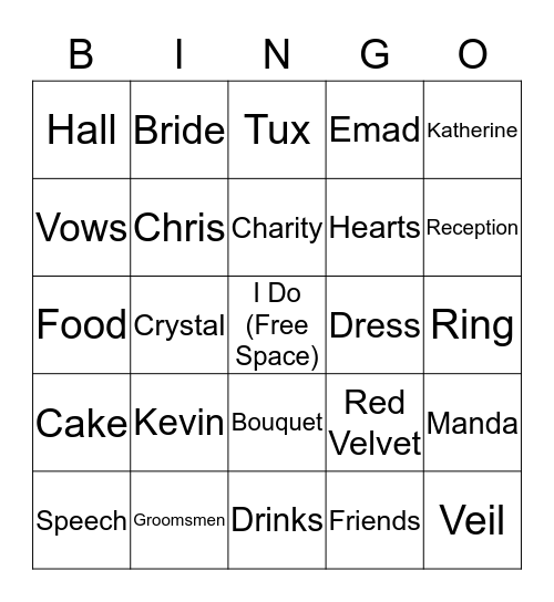 Michelle's Bridal Shower Bingo Card