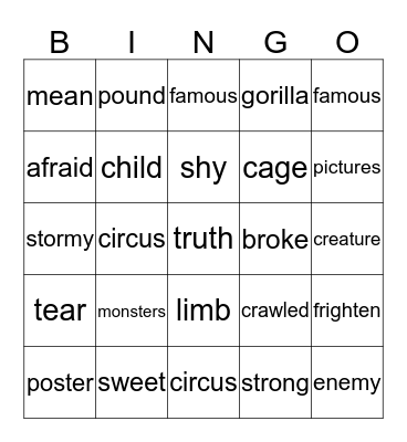 RN  3.0 Gorilla Story 1 Bingo Card