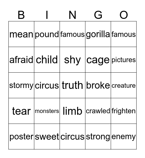 RN  3.0 Gorilla Story 1 Bingo Card