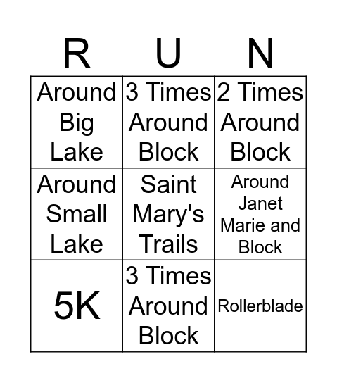 Bingo Marathon Bingo Card