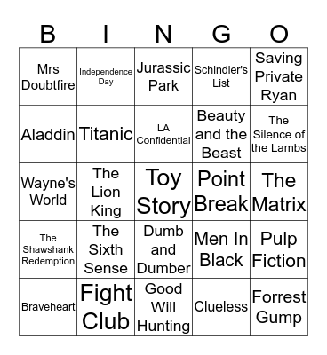 90's Movies Bingo Card