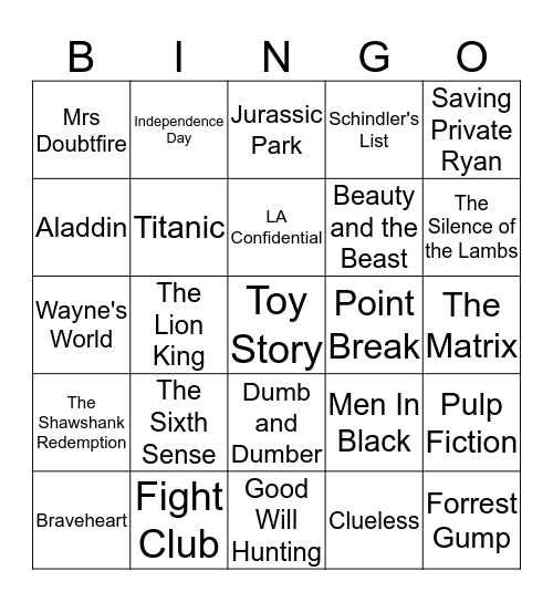 90's Movies Bingo Card