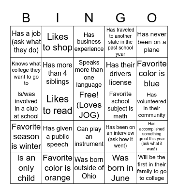Networking Bingo Card