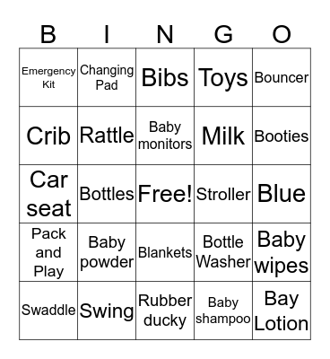 Baby Shower Bingo Card