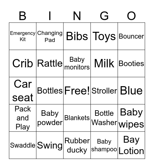 Baby Shower Bingo Card