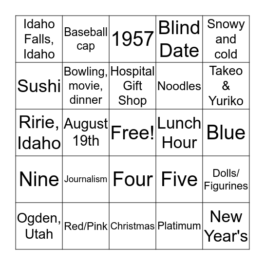 Grandma and Grandpa Anniversary Bingo Card