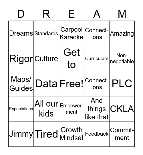 Mirada Dreamin' Bingo Card