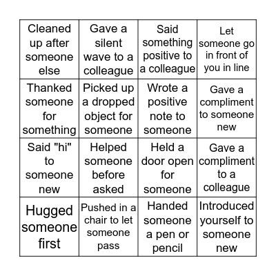 ACTS OF KINDNESS BINGO Card