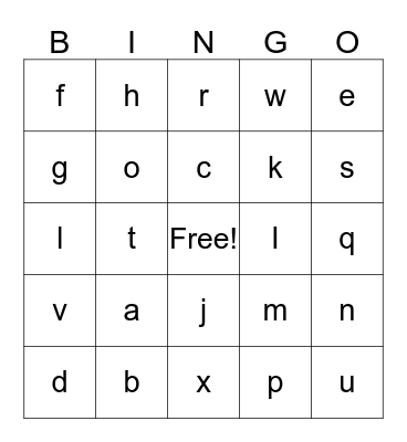 Alphabet Bingo Card