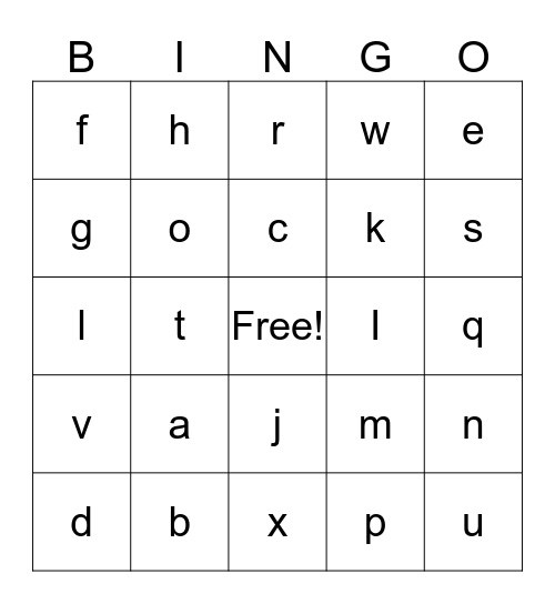 Alphabet Bingo Card