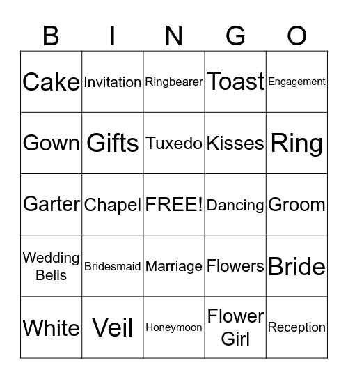 Bridal Bingo Card