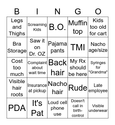 Pharmacy Bingo Card