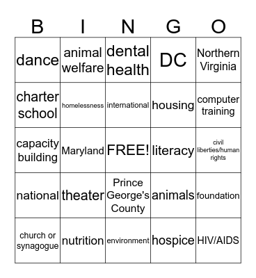 Center Member Bingo Card