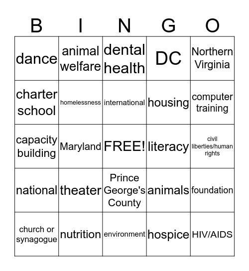 Center Member Bingo Card