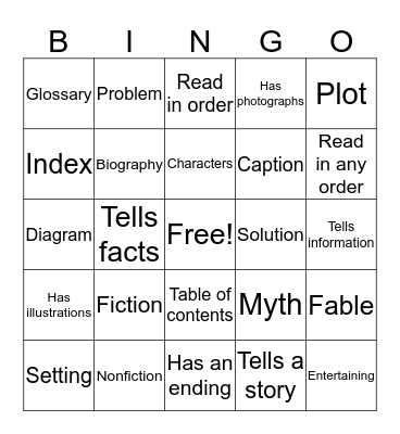 Fiction vs. nonfiction Bingo Card
